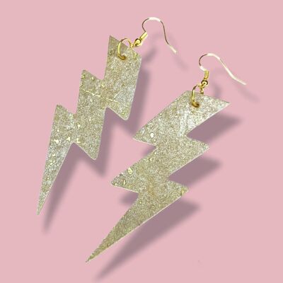 Gold cork triple lightning bolt earrings - Small
