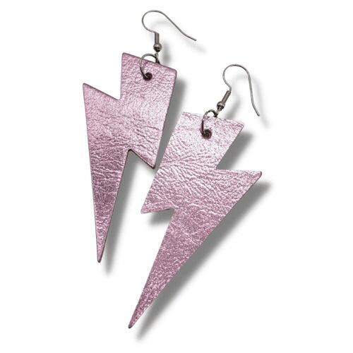 Double sided metallic pink and heart cork lightning earrings - Gold hoop - Big
