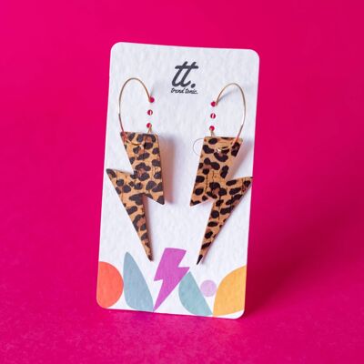 Cheetah cork lightning bolt hoop earrings