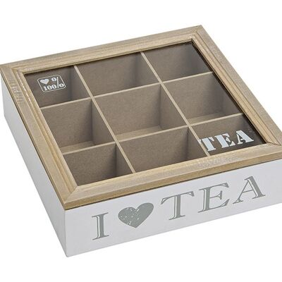 Teebox für Beutel, 9 Fächer, I Love Tea 24x7x24cm