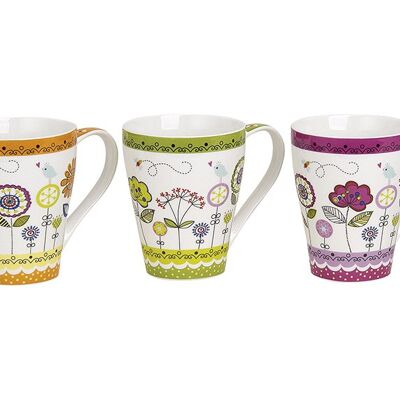 Becher aus Porzellan mit Blumendekor, sortiert, 11 cm, 300 ml