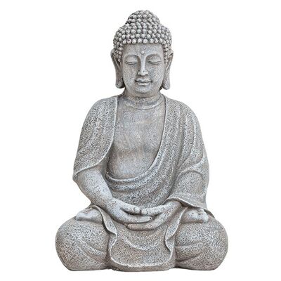 Buddha in hellgrau, Magnesia, B20 x T17 x H30 cm