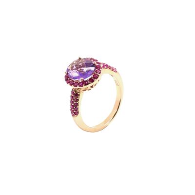 Button Ring with Amethyst and Rubies