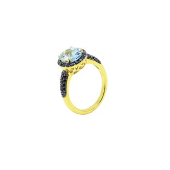 Bague Bouton avec Topaze Bleue et Saphirs Bleus 1