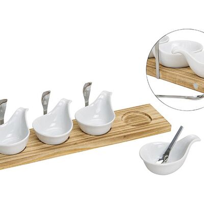 Servier Set Holzbrett mit 4 Schalen/ 4 Löffeln 40x10cm