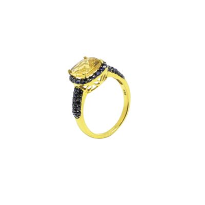 Button Ring with Citrine and Blue Sapphires