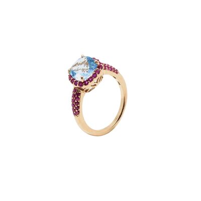 Hoop Ring with Blue Topaz and Rubies
