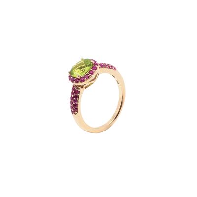 Hoop Ring with Peridot and Rubies