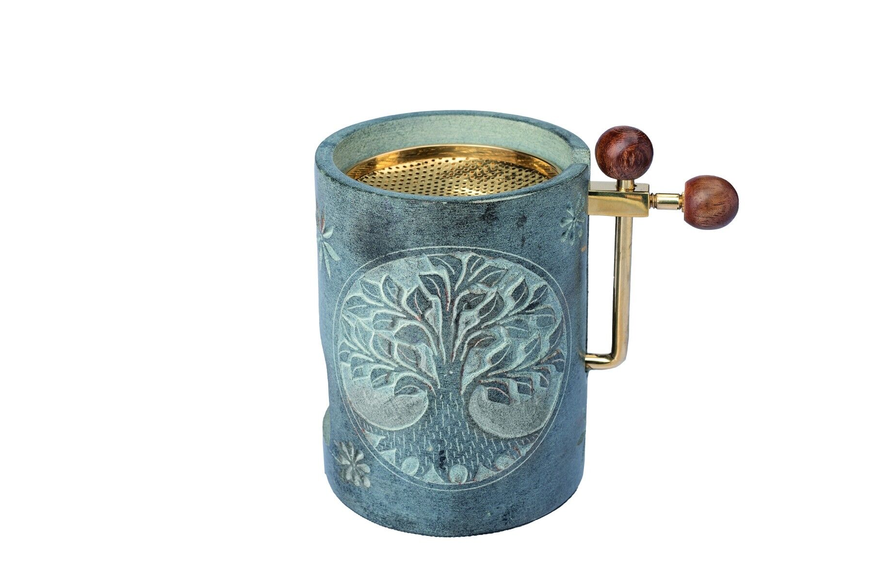 Höhenverstellbares Specksteinstövchen „Lebensbaum“ in anthrazit