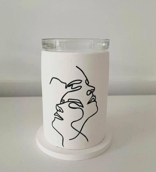 Abstract line face concrete wax burner