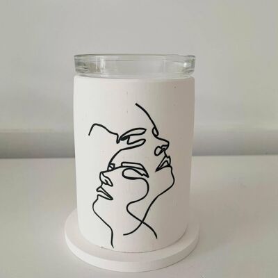 Abstract line face concrete wax burner