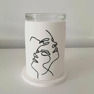Abstract line face concrete wax burner