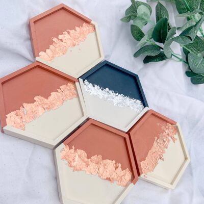 Concrete hexagon coasters , Two tone solid
