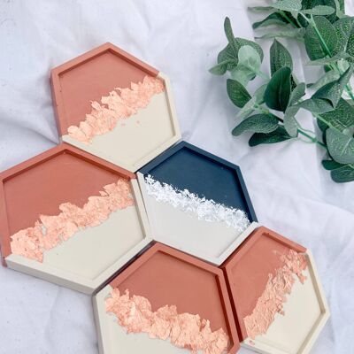 Concrete hexagon coasters , Two tone solid