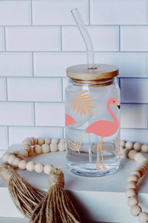 Flamingo floral can glass ,