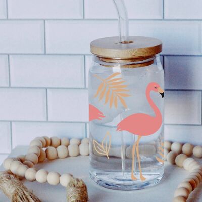 Flamingo floreale lattina in vetro,