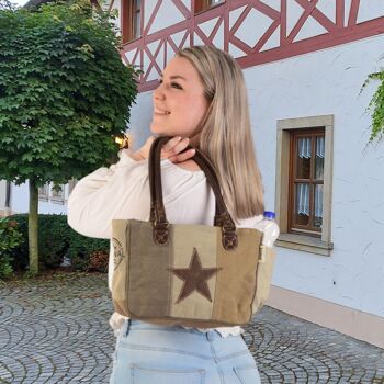 Sunsa vintage sac à main sac en toile avec cuir et étoile 2