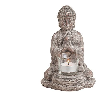 Teelichthalter Buddha Grau aus Keramik, B13 x T12 x H19 cm