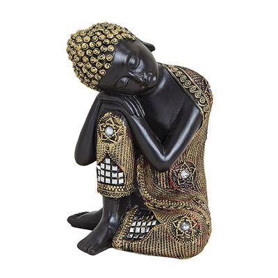 Buddha in schwarz/gold aus Poly, B12 x T12 x H17 cm