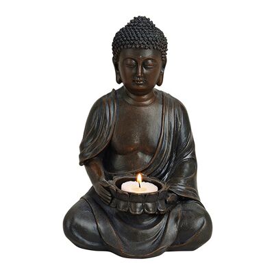 Teelichthalter Buddha Braun 1 Viertel aus Poly, B23 cm