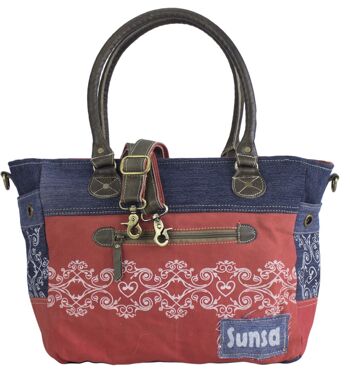 Grand sac à main Sunsa en denim recyclé et toile rouge. Sac à bandoulière durable. 12