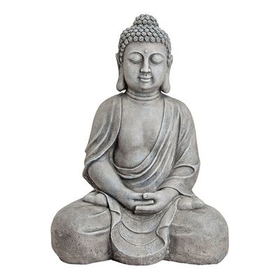 Buddha in grau, Steinoptik, Polyresin, B49 x T34 x H71 cm