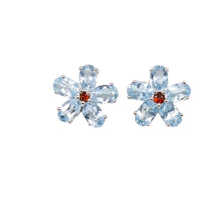 Mini Flower Earrings in Swiss Blue Topaz and Ruby