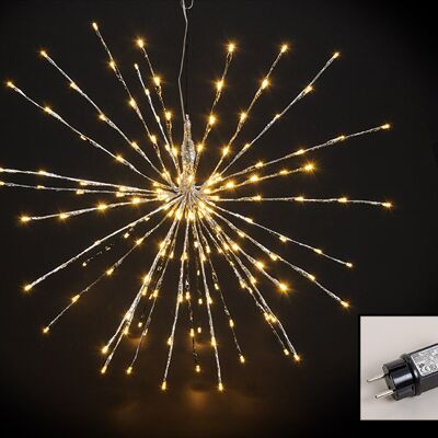 Lichterzweige Kugel 160er LED aus Kunststoff Silber Ø70cm, für Innen,  mit Timer