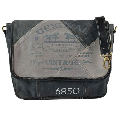 Sunsa canvas bag. Women's messenger bag. black shoulder bag with horse motif