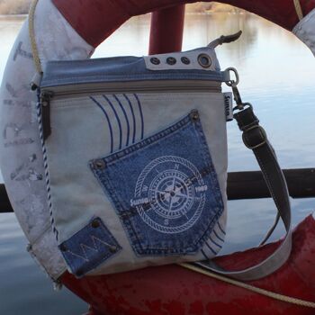 Sac pour femme Sunsa, sac à bandoulière durable fabriqué à partir de jeans et de toile recyclés. Motif marin 6