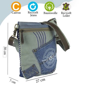 Sac pour femme Sunsa, sac à bandoulière durable fabriqué à partir de jeans et de toile recyclés. Motif marin 3