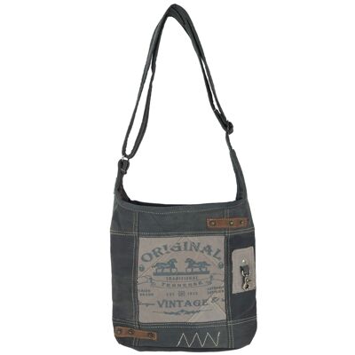 Sunsa canvas bag. Women's hobo shoulder bag. black shoulder bag with horse motif