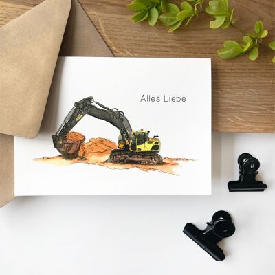 Vehicle map - excavator | Birthday card | Greeting card