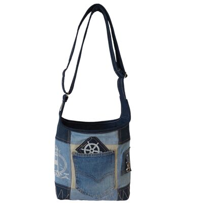 Sunsa Hobo Tasche aus recycelter Jeans & Canvas. Nachhaltige Canvastasche mit verstellbarem Henkel