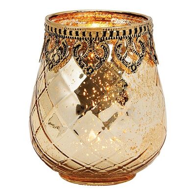 Windlicht Marokko dekor  aus Glas, Metall Gold (B/H/T) 9x10x9cm