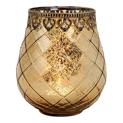 Windlicht Marokko dekor  aus Glas, Metall Gold (B/H/T) 15x18x15cm