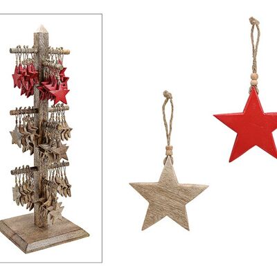 Weihnachtshänger Stern auf Display Stander aus Mango Holz Rot, braun 2-fach, (B/H/T) 10x10x1cm, 72 Stk. auf Stander