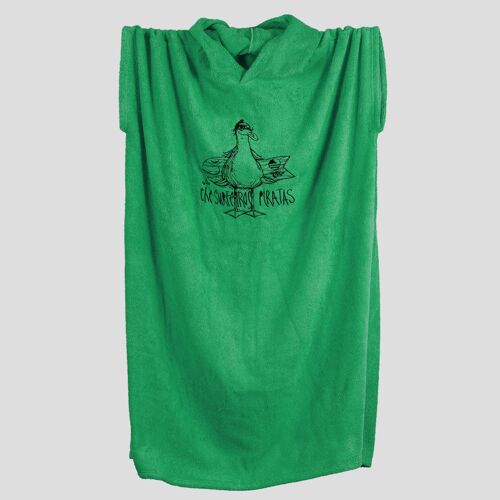 Adult poncho hooded towel. Green color. Embrodering Seagull logo