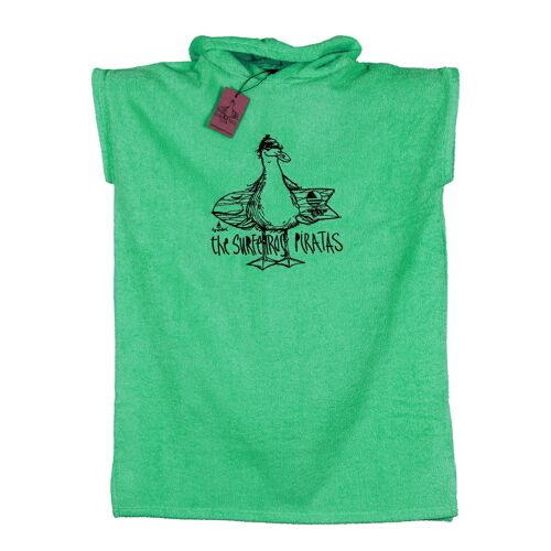 Kids poncho hooded towel. Green color. Embrodering Seagull logo