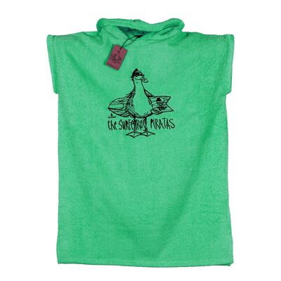 Kids poncho hooded towel. Green color. Embrodering Seagull logo