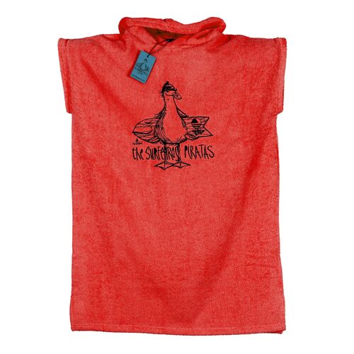 Kids poncho hooded towel. Red color. Embrodering Seagull logo