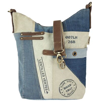Sunsa vintage bag. Sustainable shoulder bag made from recycled jeans & canvas. blue hobbo shoulder bag for her