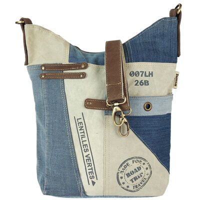 Sunsa Vintage Tasche. Nacchaltige Umhängetasche aus recycelte Jeans & Canvas. blaue Hobbo Schultertasche für Sie