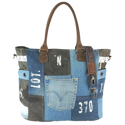 Sunsa Vintage Tasche. XXL Badetasche aus recycelte Jeans & Canvas. große Shopper/ Schultertasche Weekender