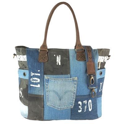 Sunsa vintage bag. XXL beach bag made from recycled jeans & canvas. large shopper/ shoulder bag weekender