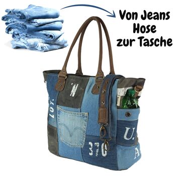 Sac vintage Sunsa. Sac de plage XXL en jean & toile recyclés. grand cabas/sac à bandoulière weekender 7