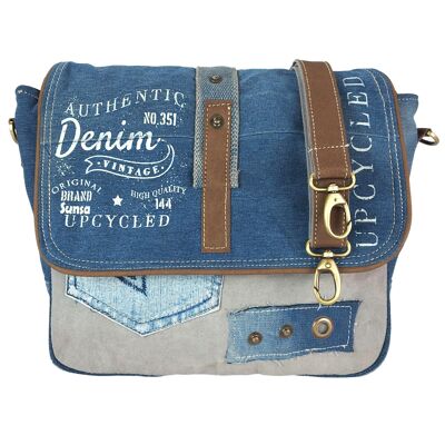 Sunsa canvas women's messenger bag, recycled jeans shoulder bag in vintage style