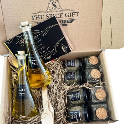 Cadeau d’épices Secret Essentials| Huile d'olive infusée, épices d'assaisonnement et sel marin infusé