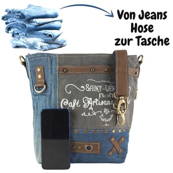 Sac pour femme Sunsa fabriqué à partir de jeans recyclés. Sac à bandoulière avec motifs imprimés vintage 7