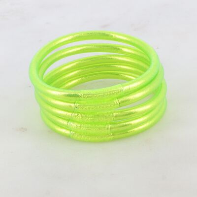 Bracciale rigido buddista spesso con mantra taglia L - Anice neon